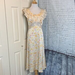 Simple Retro Romantic Flounce Sleeve Lace Floral Slip Dress M Cottagecore Pretty